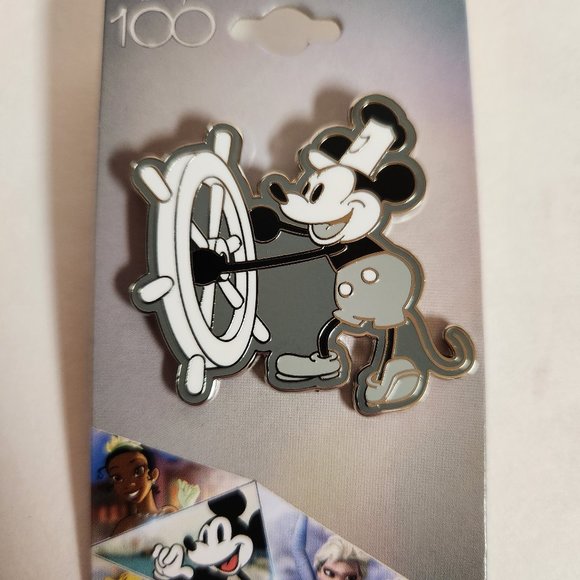 Disney 100 Steamboat Willie Pin Mickey Mouse Ship Steering Wheel Pin Authentic - Picture 1 of 3